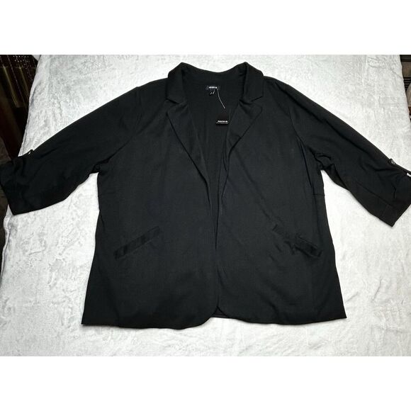 Torrid Womens 4X Black Jersey‎ Knit 3/4 Roll Tab Sleeve Blazer Open Front NWT - Picture 2 of 11